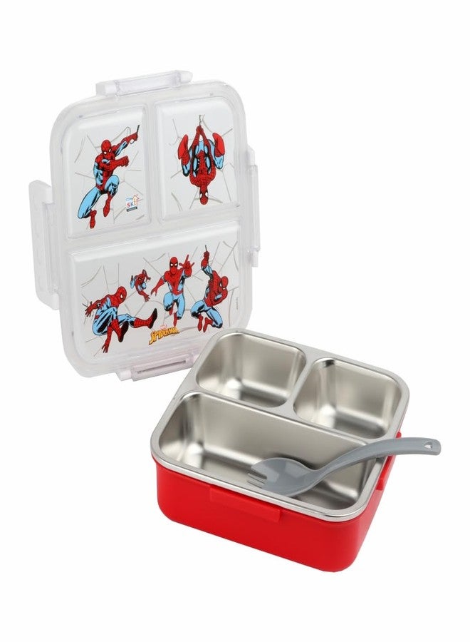 SKi Homeware Brunch Insulated Lunch Box with 3 Compartments, Stainless Steel Interior & Embossed Printed Lid | Leak-Proof Design | 600 ML (Spiderman) - Image 2